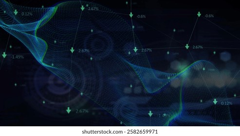 Image of scope scanning and digital data processing over black background. Global connections, computing and data processing concept digitally generated image.