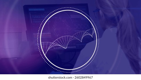Image of scope scanning and dna strand formed with white particles over female scientist. global medicine research science concept digitally generated image. - Powered by Shutterstock - Get 15% off with code: PIKWIZARD15