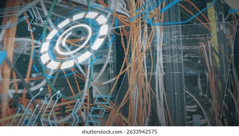 Image of scope scanning and globe over shelves in warehouse. Global technology connections and digital interface concept digitally generated image. - Powered by Shutterstock - Get 15% off with code: PIKWIZARD15