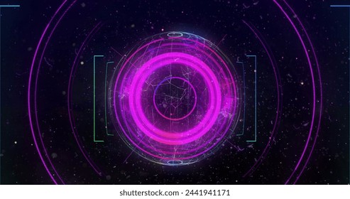 Image of scope scanning and globe spinning on black background. Digital interface global connection and communication concept digitally generated image. - Powered by Shutterstock - Get 15% off with code: PIKWIZARD15