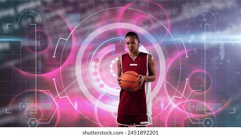 Image of scope scanning over biracial female basketball player. Global sport and digital interface concept digitally generated image. - Powered by Shutterstock