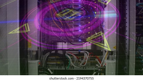 Image of scope scanning over computer server. global technology and connection concept digitally generated image.