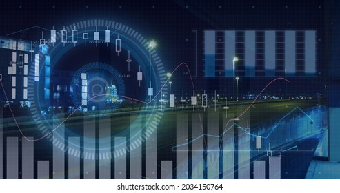 Image of scopes scanning and data processing over road traffic and cityscape at night. global connections, technology and digital interface concept digitally generated image. - Powered by Shutterstock - Get 15% off with code: PIKWIZARD15