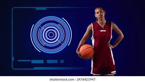 Image of scopes scanning and data processing with female basketball player. global sports, competition technology and digital interface concept digitally generated image. - Powered by Shutterstock