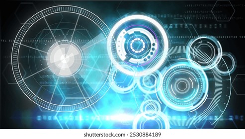 Image of scopes scanning and data processing. global technology, data processing and digital interface concept digitally generated image. - Powered by Shutterstock