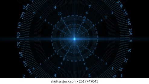 Image of scopes scanning and data processing with binary coding on black background. global data processing, digital interface and computing concept digitally generated image.