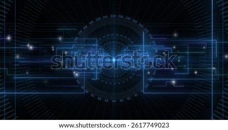 Image of scopes scanning and data processing with binary coding on black background. global data processing, digital interface and computing concept digitally generated image.