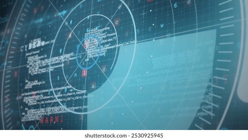 Image of scopes scanning over grid. global connections, data processing and digital interface concept digitally generated image.