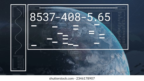 Image of screens and data processing over globe. Global connections, computing and data processing concept digitally generated image.