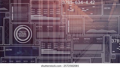 Image of screens with data processing over computer servers. Global business, finances, cloud computing and data processing concept digitally generated image.