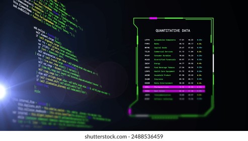 Image of scrolling text data and interface processing quantitative data, on dark background. Connection, data, ai, processing, digital interface and communication, digitally generated image. - Powered by Shutterstock - Get 15% off with code: PIKWIZARD15