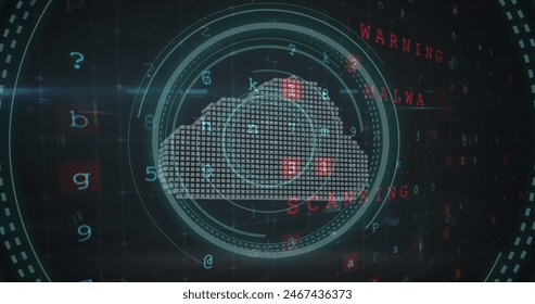 Image of security cloud icon against cyber security data processing. cyber security and business technology concept