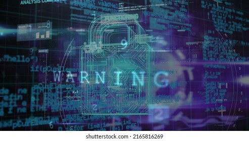 Image of security padlock and data processing over navy background. global communication and data security concept digitally generated image.