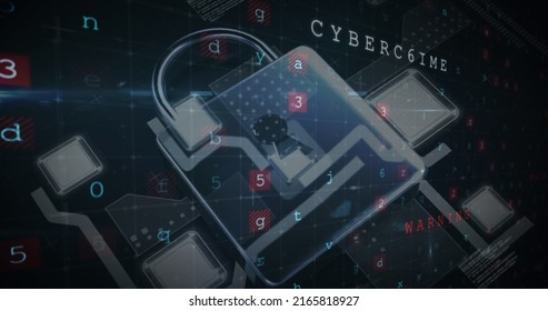 Image of security padlock over data processing on dark background. global communication and data security concept digitally generated image.