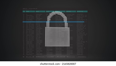 Image of security padlock over data processing on dark background. global communication and data security concept digitally generated image.