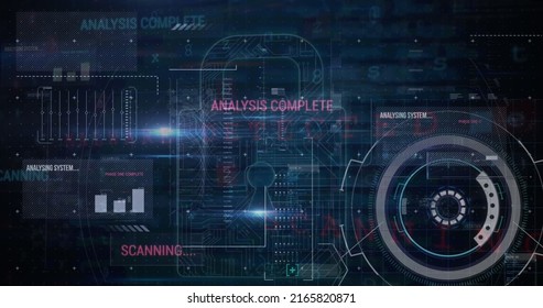 Image of security padlock over data processing on dark background. global communication and data security concept digitally generated image.