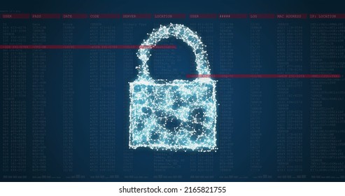 Image of security padlock over data processing on dark background. global communication and data security concept digitally generated image.