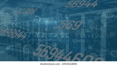 Image of security warning text and data processing over computer server. Global communication, business, data security and digital interface concept digitally generated image.