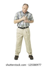 Image Of A Senior Man With Chest Pain, Holding Chest.