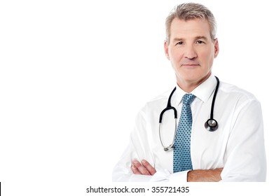 Image of a senior physician with stethoscope around his neck