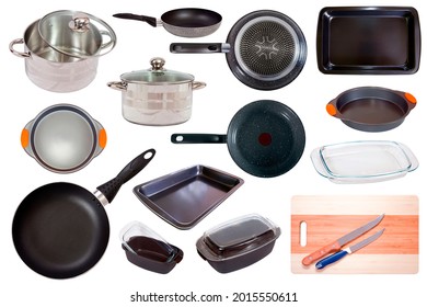 Image of set of cooking pan isolated on white background ..