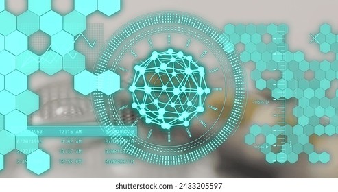 Image of shapes and data processing over pills. Global medicine and digital interface concept digitally generated image.