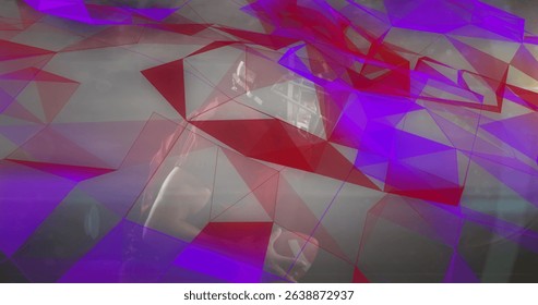 Image of shapes over caucasian male rugby player running. Global sport and digital interface concept digitally generated image.