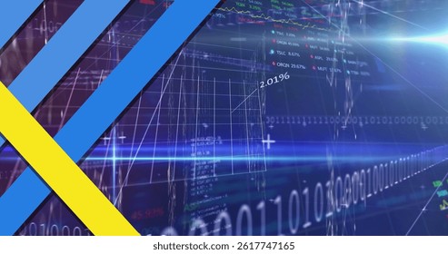 Image of shapes over data processing on black background. global technology, computing and digital interface concept digitally generated image.