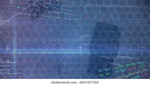 Image of shapes over data processing and network of connections on white background. Global technology, computing and digital interface concept digitally generated image.