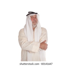 An image of a sheik.  He is and older man and has a cover on his head.  Image is isoalted on white.