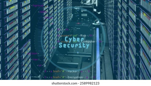 Image of shield icon and data processing over computer servers. Global cyber security, connections, computing and data processing concept digitally generated image.