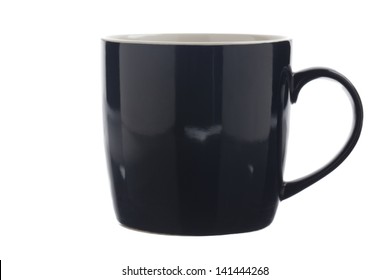 Image Of A Shiny Black Coffee Mug Isolated Over White.