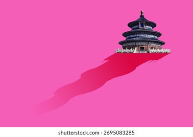 The image showcases an eye-catching design. It's a stylized representation of a structure in Beijing. The shadow adds depth to the graphic against the vibrant backdrop.