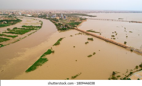 An image showing the size of the Nile River flood that hit the capital, Khartoum
