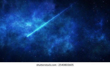 The image shows a dramatic view of a shooting star streaking across the night sky, symbolizing fleeting moments and wishes.