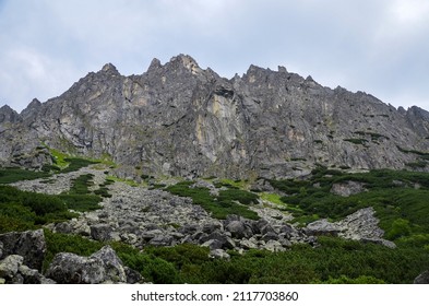 The image shows peaks and slopes with pine and limestone rocks of the High Tatra mountains in northern Slovakia - Shutterstock ID 2117703860