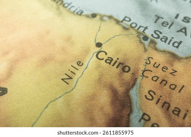 Image shows a portion of a map, featuring Port Said, Suez Canal, Egypt, Sudan, and the Nile River The Suez Canal is depicted as a straight waterway connecting Mediterranean Sea to the north and Red