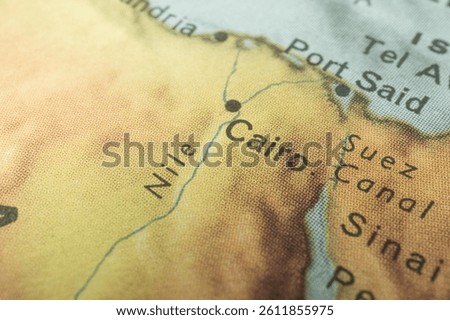 Image shows a portion of a map, featuring Port Said, Suez Canal, Egypt, Sudan, and the Nile River The Suez Canal is depicted as a straight waterway connecting Mediterranean Sea to the north and Red