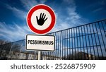 An image with a signpost pointing in two different directions in German. One direction points to optimism, the other points to pessimism.