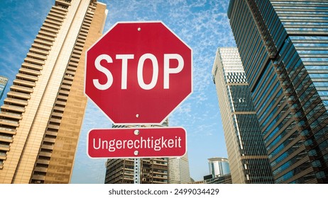 An image with a signpost pointing in two different directions in German. One direction points to righteous, the other points to unrighteous.