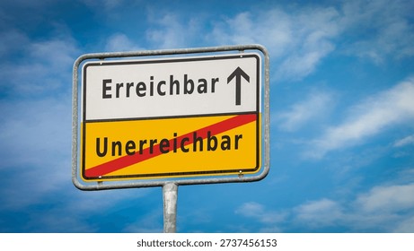 An image with a signpost pointing in two different directions in German. One direction points to Reachable, the other points to Unreachable.