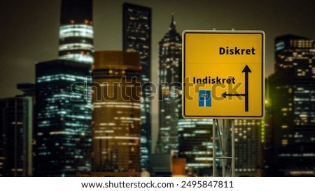 An image with a signpost pointing in two different directions in German. One direction points to Discreet, the other points to Indiscreet.