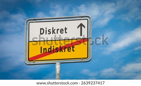 An image with a signpost pointing in two different directions in German. One direction points to Discreet, the other points to Indiscreet.