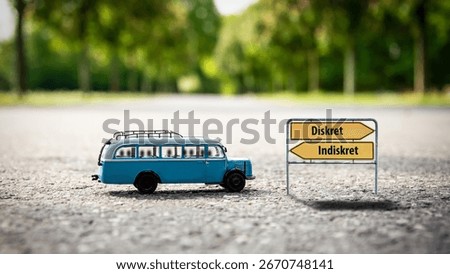 An image with a signpost pointing in two different directions in German. One direction points to Discreet, the other points to Indiscreet.