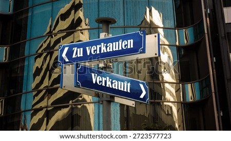 An image with a signpost pointing in two different directions in German. One direction points to Sold, the other points to For Sale.