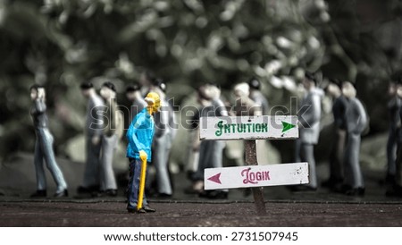 An image with a signpost pointing in two different directions in German. One direction points to intuition, the other points to logic.