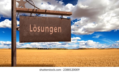 an image with signposts in the direction of solutions in German