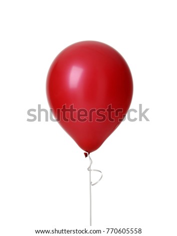 Image of single big red latex balloon for birthday party isolated on a white background