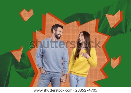 Image sketch 3d collage of cheerful sweet people spouses walking together love amour isolated on drawing background