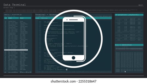 Image of smartphone icon and data processing. global business, finances, connections and digital interface concept digitally generated image.